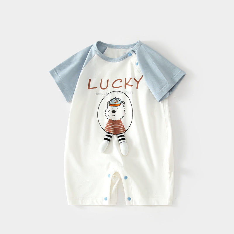 For Babies Summer Modal Short-sleeved Air Conditioning Jumpsuits Boneless Jumpsuit, Climbing Suit