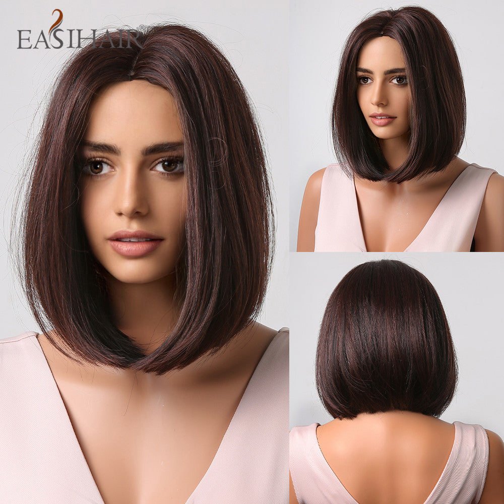 Female Gradient Color Collarbone Length Haircut Simulation Medium Wig Short Curly Hair