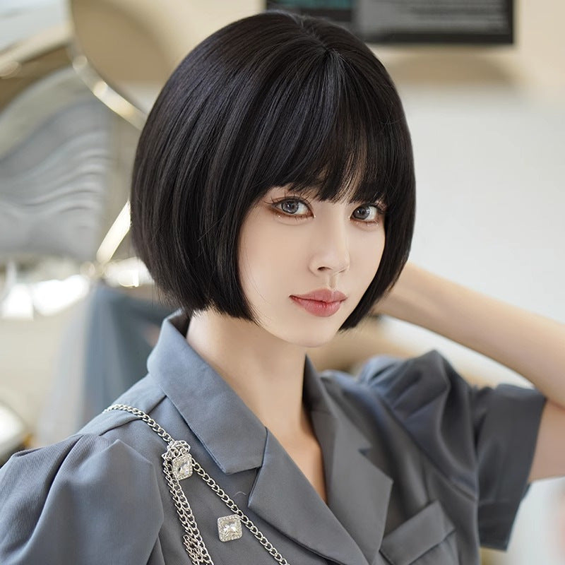 Women's Whole Top Natural Simulation Human Cute Wig Short Straight Hair