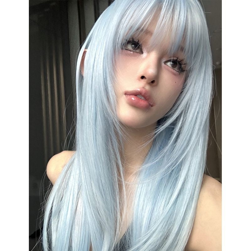 Yuan Angel Ice Blue Female Daily Hair Full Long Straight Wig