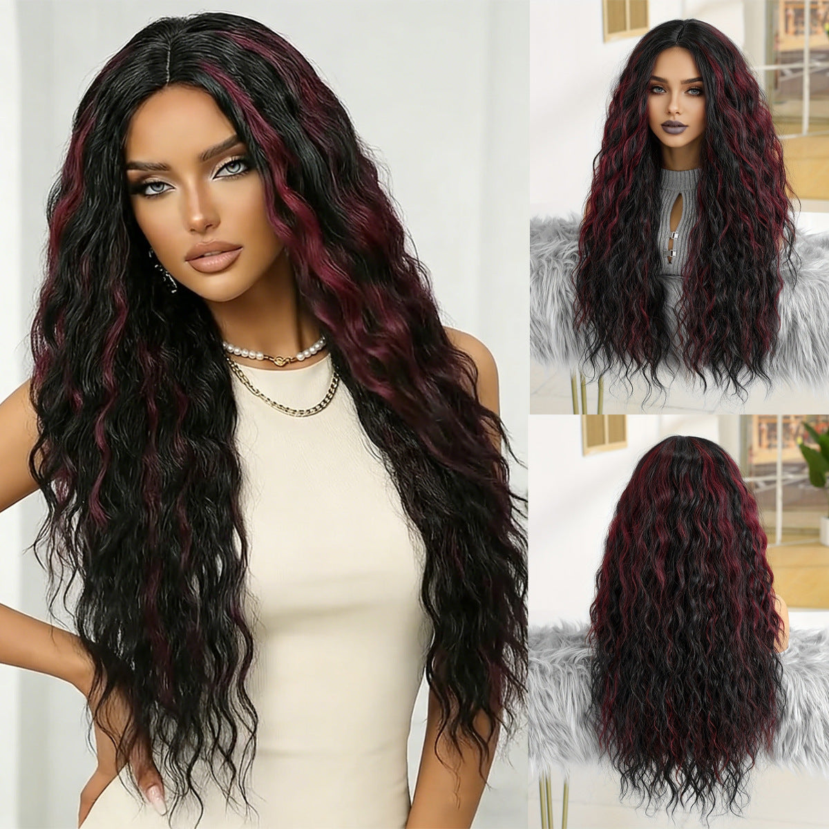 Women's For Small Black Curly Hair Fluffy Natural Seamless Replace Real Wig Long Curls