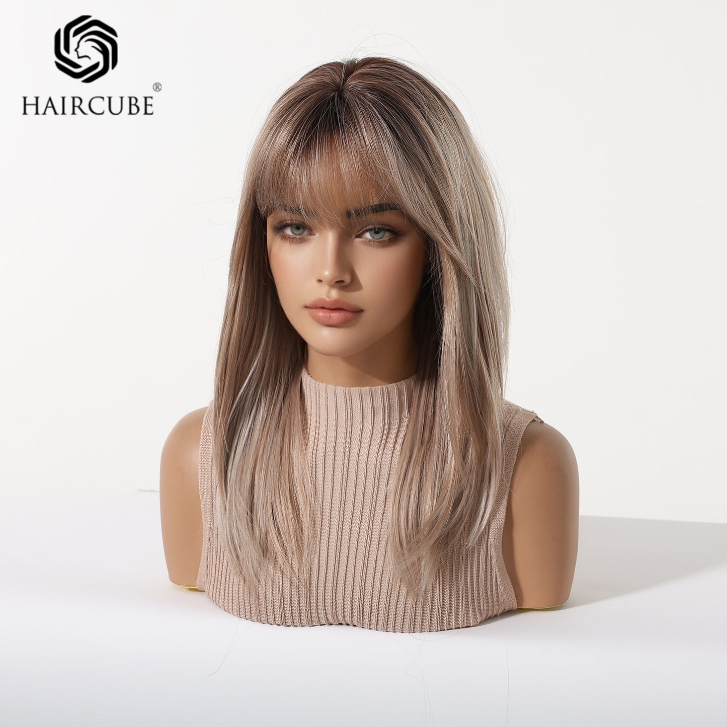 Women's Color Mid-length Hair Bangs Mechanism Chemical Long Straight Wig