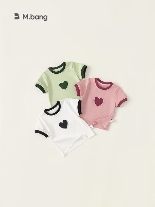 Children's Clothing Sweet Loving Heart Beaded Short-sleeved Children's T-shirt