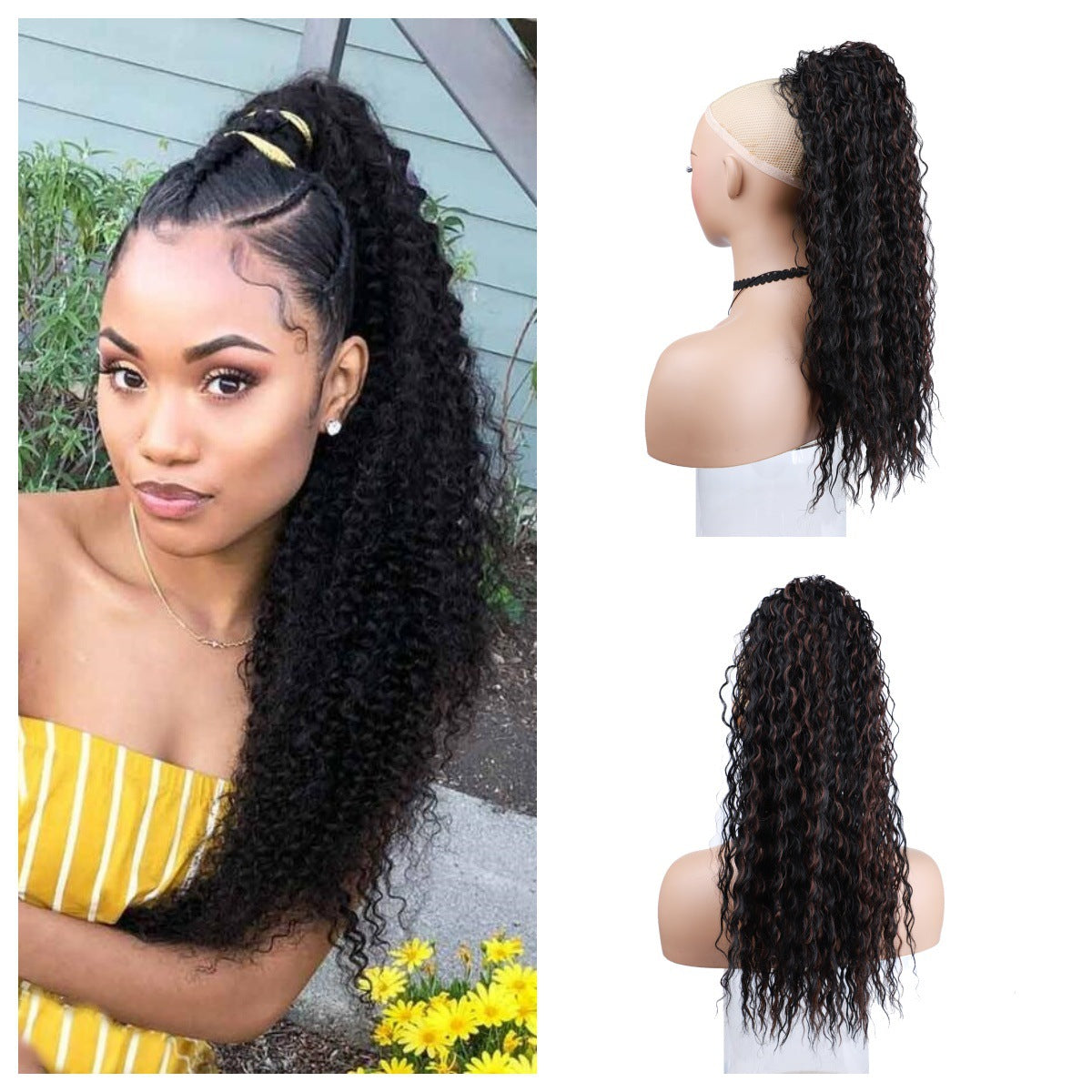 Wei Long Small Curly Hair Chemical Wig Ponytail