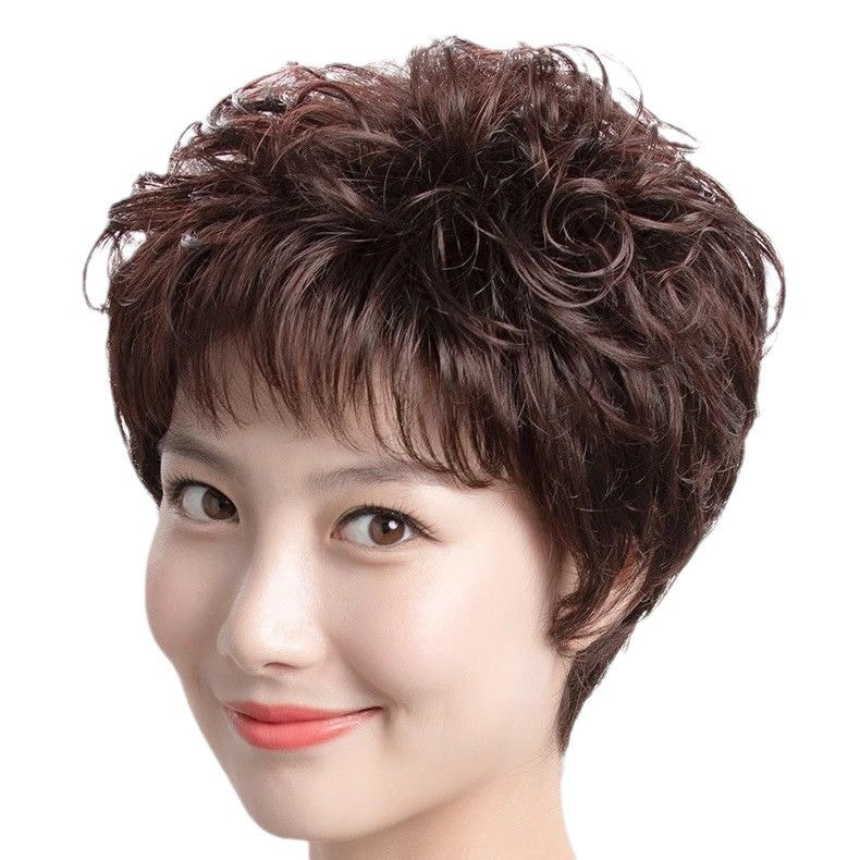 Women's Curly Natural Person To Give Mom Fashion Perm Real Hair Wig