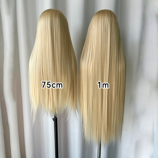 Universal Golden Large Area Hand Crochet Forehead Lace Female Natural Long Straight Wig