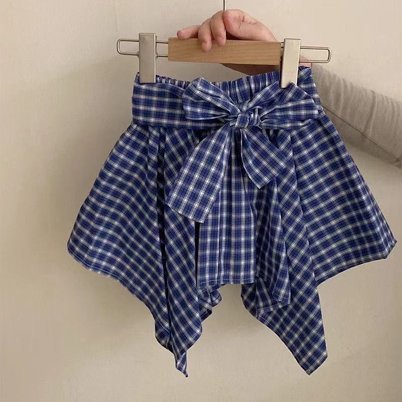Summer Korean Short-sleeved T-shirt Irregular Plaid Children's Suit