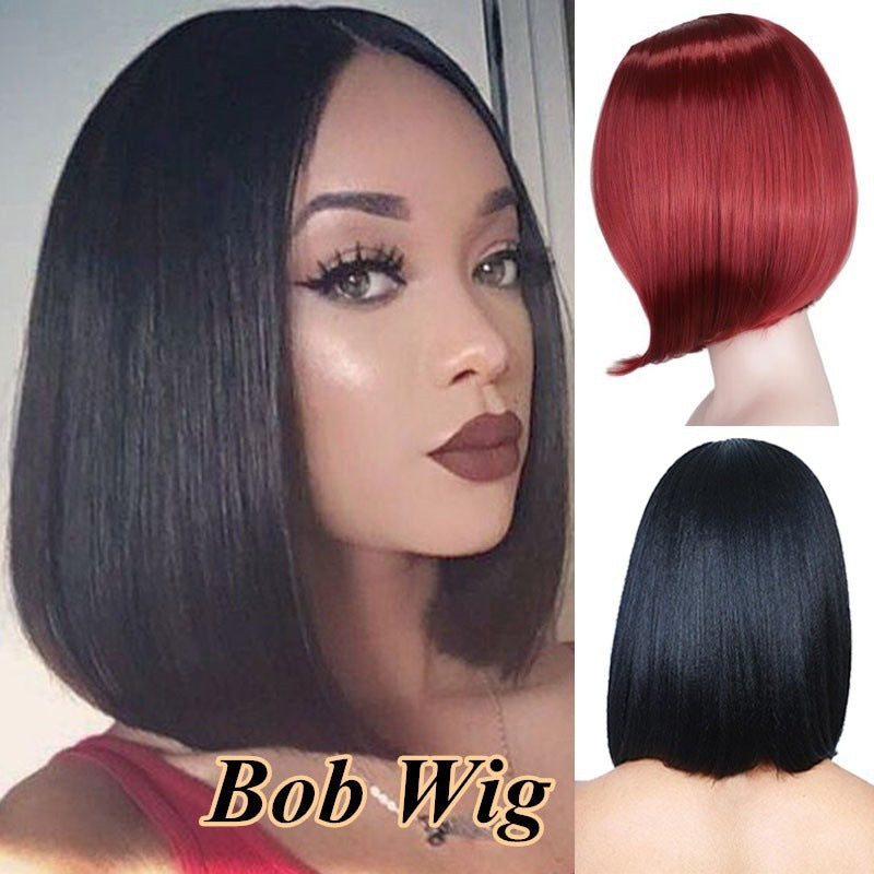 Black Red Pink Bangs Anime Nightclub Wig Short Straight Hair