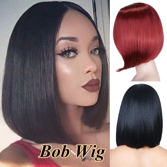 Black Red Pink Bangs Anime Nightclub Wig Short Straight Hair