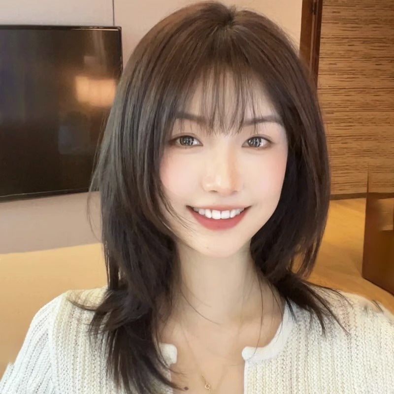 Women's Collarbone Hairstyle Natural Round Face Mid-length Wig Short Straight Hair