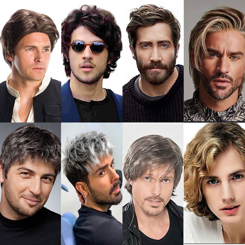 Men's Fashion Short Hair Mid-length Back Head Cos Wig
