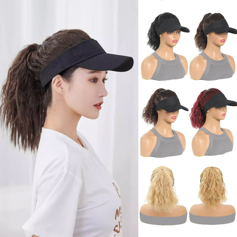Women's Hat All-in-one Fashion Trendy Corrugated Curly Hair Air Top Wig Ponytail