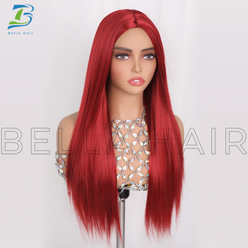 Women's Mid-length Fashion Inch Red Chemical Fiber Long Straight Wig