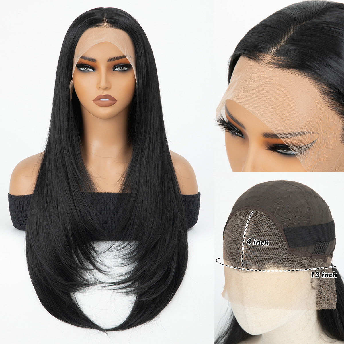 Forehead Lace Headband Hand-woven Long Curly Hair Black Other Wig