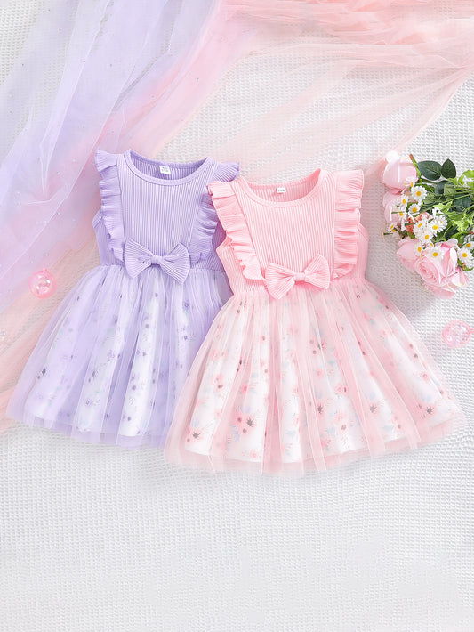 Children's Sweet Bowknot Tulle Skirt A- Line Children's Dress