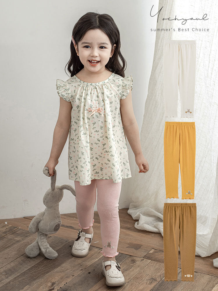 Slim Fit Leggings Summer Sweet Cute Stringy Seedge Embroidered Small Children's Pants