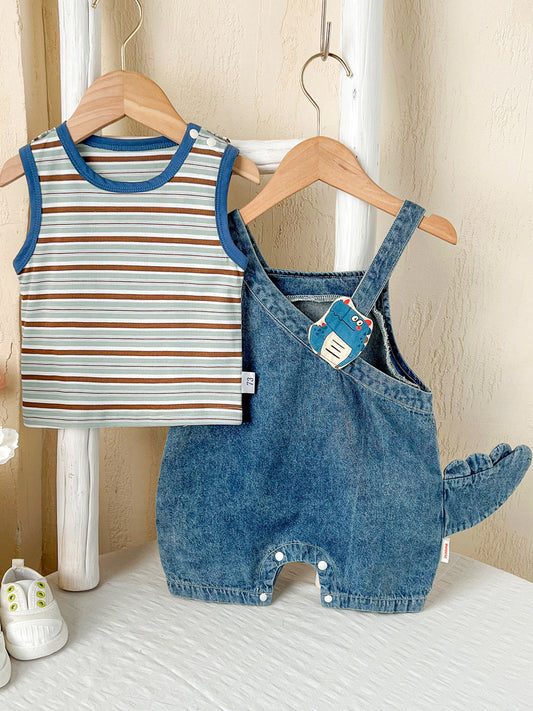 Cartoon Dinosaur Denim Male Female Outing Children's Suit