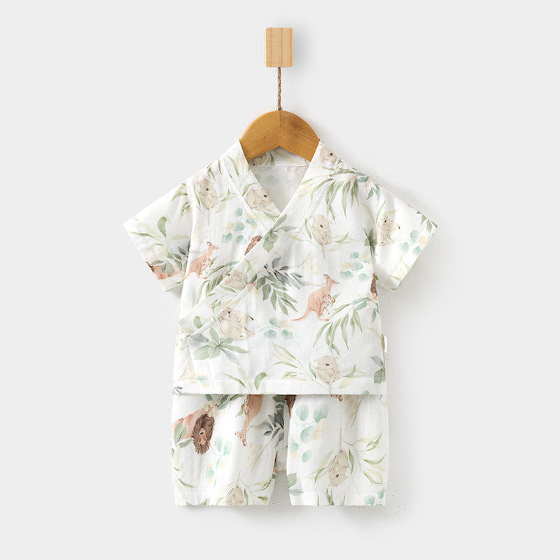 Sets Short Sleeve Shorts Bamboo Fiber Top Pants Summer Air Children's Suit