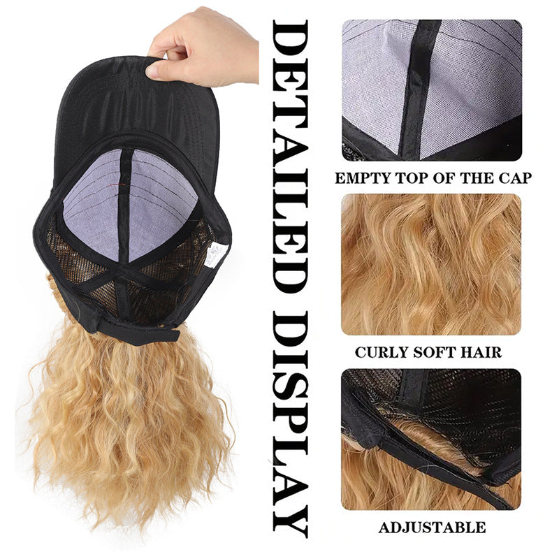 Female Sun Protection Peaked Cap Baseball Solid Color Crownless Wig Short Curly Hair