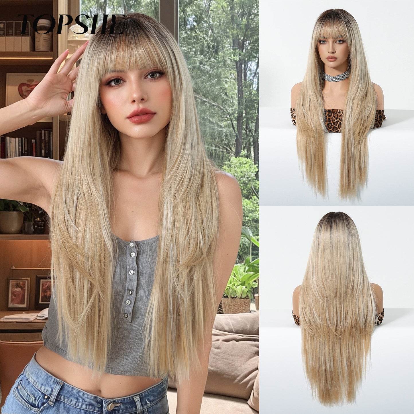 Female Pure Desire Wind Air Bangs Long Straight Wig