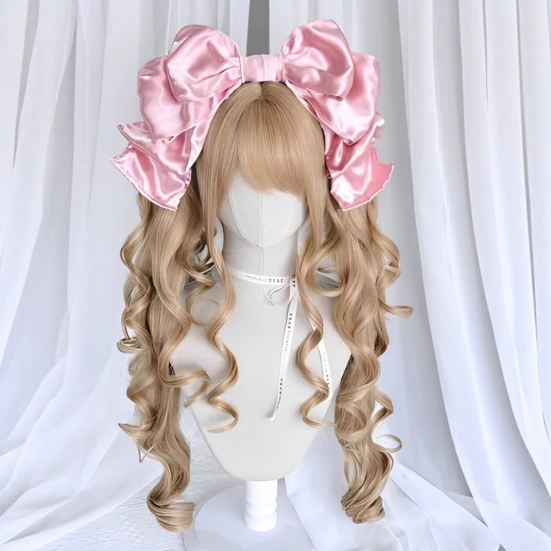 Lolita Grip Pairs Ponytail Roman Roll Feeling Golden Black Wig Short Curly Hair