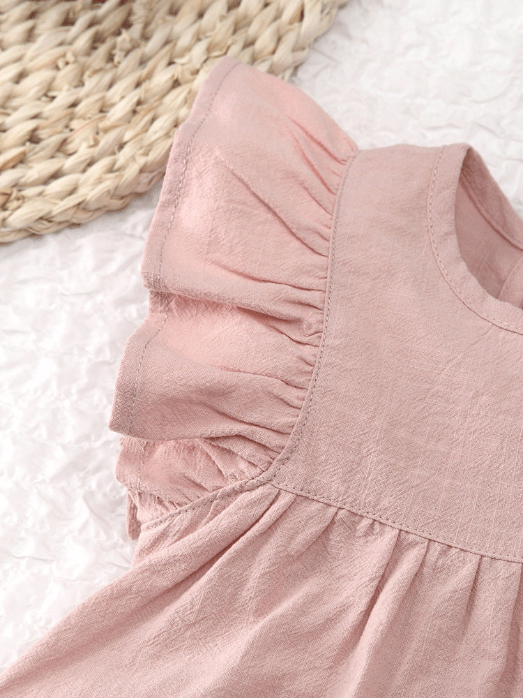 Children's Little High-grade Summer Class Solid Color Flounced Children's Dress