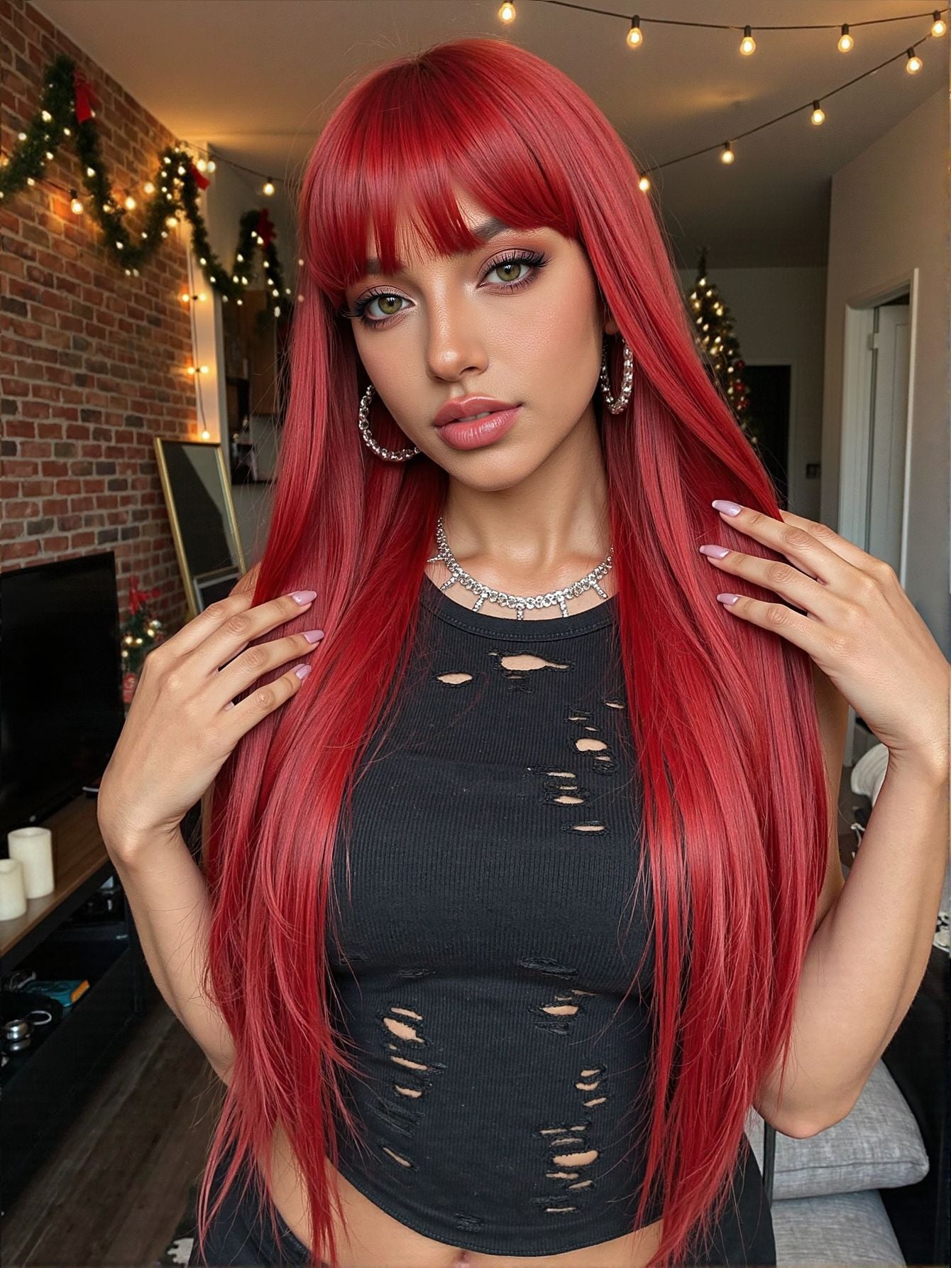 Bangs Gradient Gray Hair Chemical Fiber Head Long Straight Wig