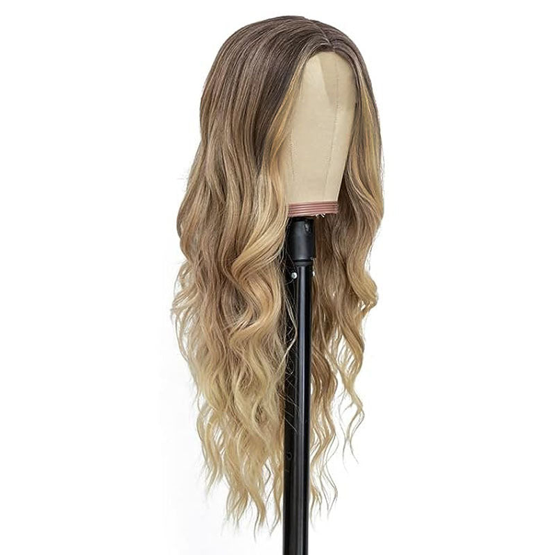Women's Gradient Golden Curly Small Lace Synthetic Wig Long Curls