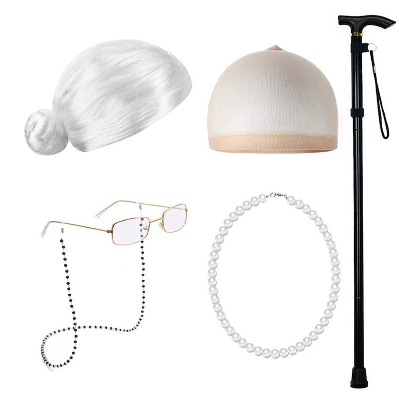 Old Grandma Grandpa Halloween Lady Set Cos Wig