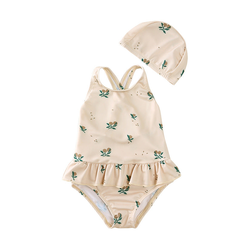 Backless Floral One-piece Swimsuit Cartoon Bikini Jumpsuit, Climbing Suit