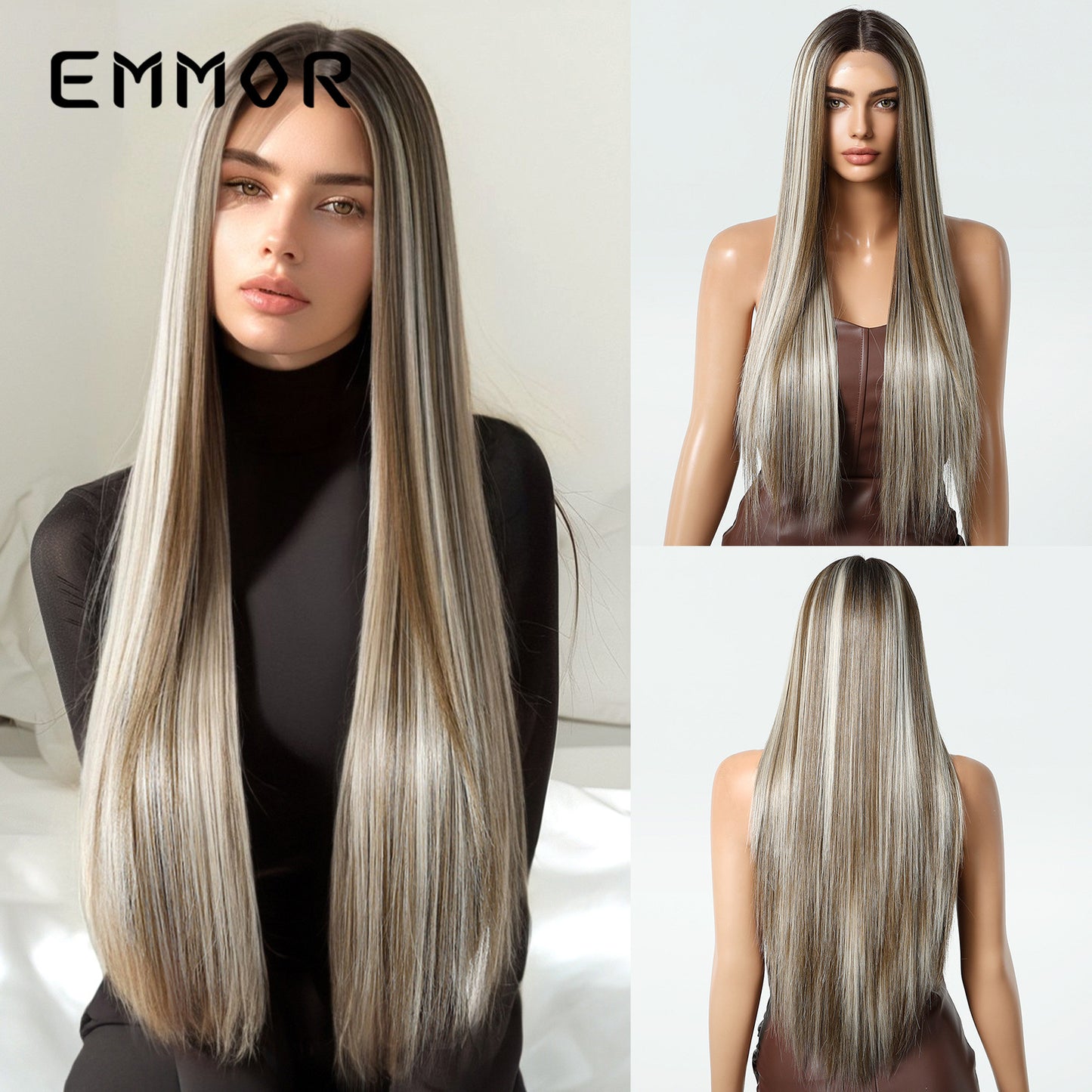 Lace Half Dyed Brown Dignified Goddess Long Straight Wig