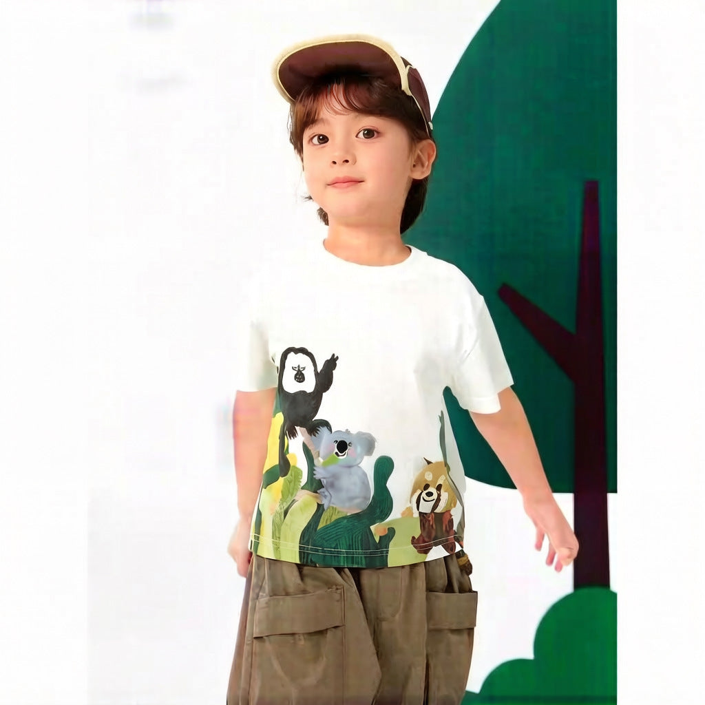 Children's Forest Zoo Boy's Short-sleeved Half Sleeve Children's T-shirt