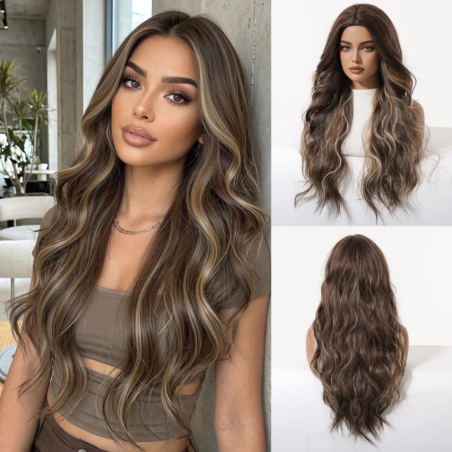 Gradient Golden Curly Hair Chemical Fiber Wig Long Curls