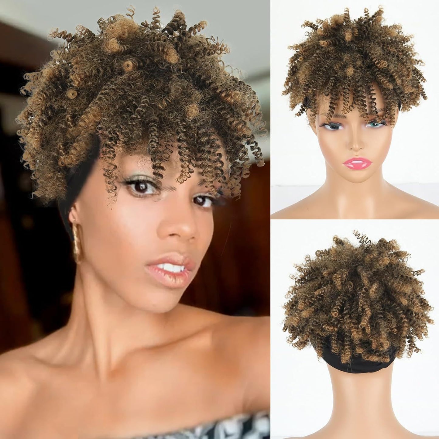 Small Turban Female Headband Bangs Fluffy Wig Short Curly Hair