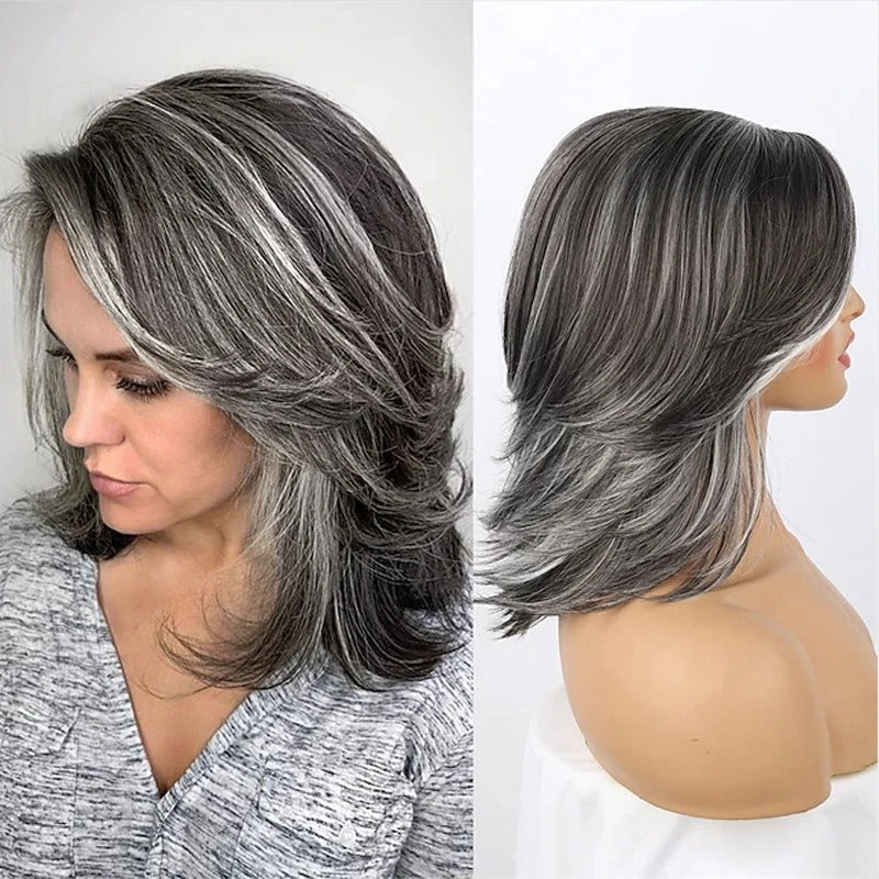 Side Bangs Medium Length Fiber Chemical Wig Short Curly Hair