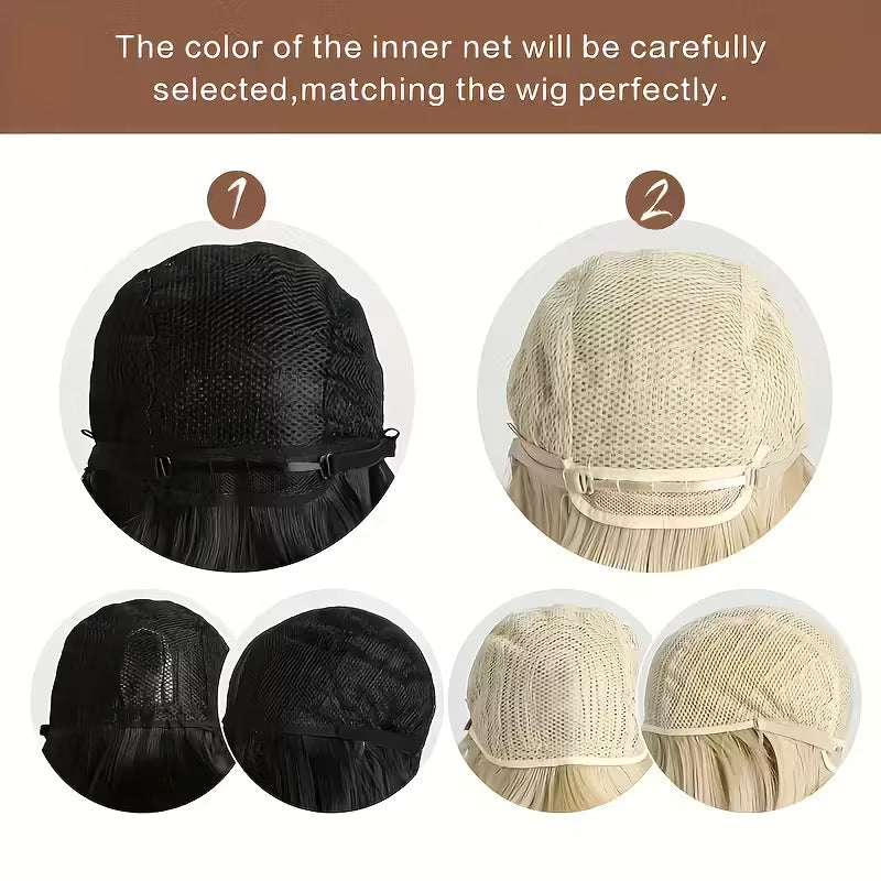 Women's Black Chemical Fiber Button Net African Medium Long Straight Wig