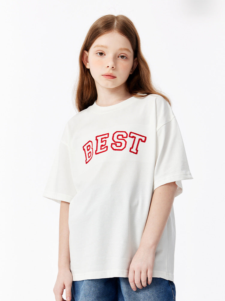 Children's Clothing Summer Embroidery Female Boy's Short-sleeved Cotton Boy Casual Loose Children's T-shirt