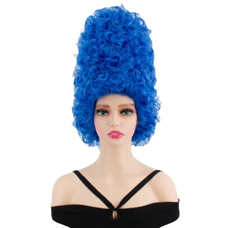 Simpson Stage Performance Blue Small Retro Court Wig Short Curly Hair