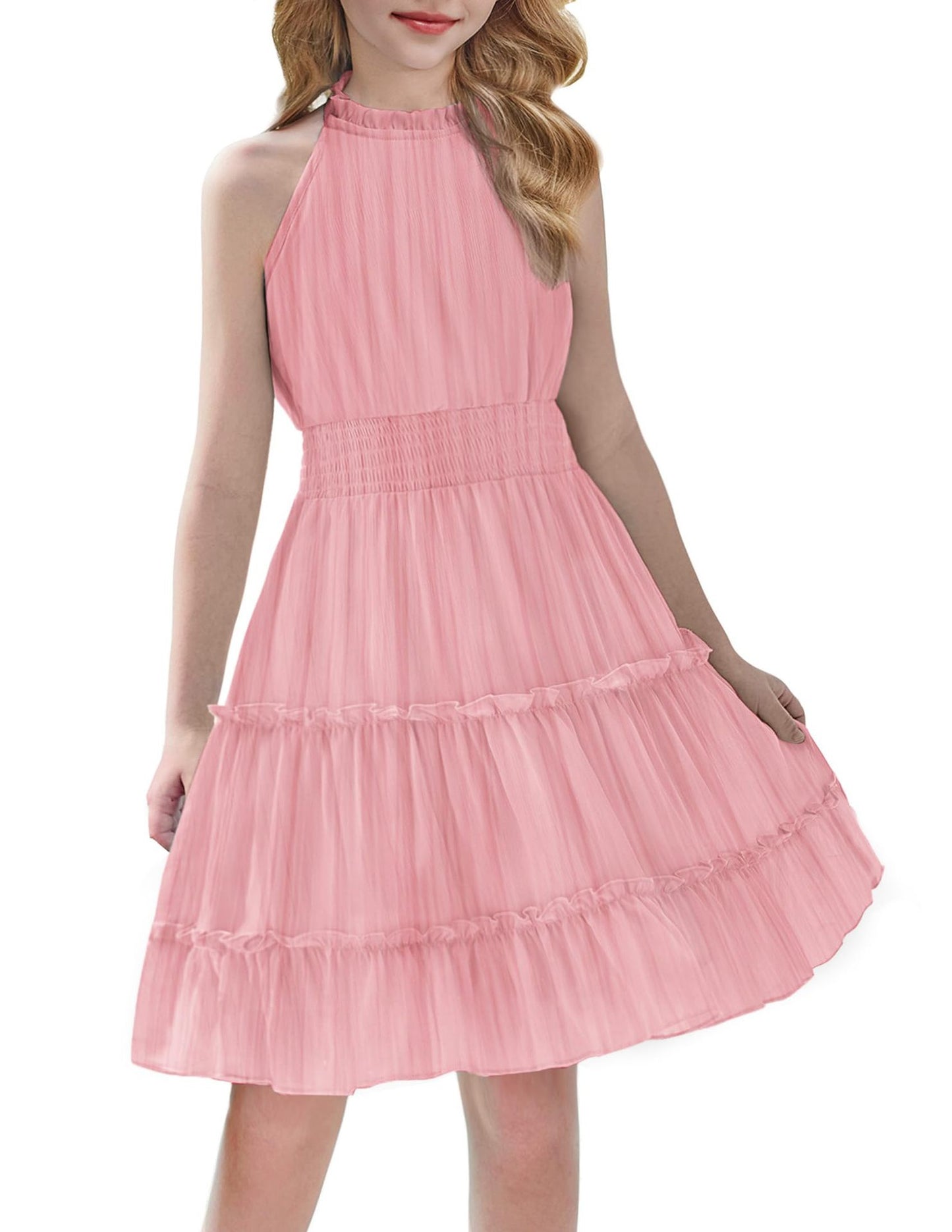 Solid Color Pleated Sleeveless Simple Temperament Commute Elegant Children's Dress