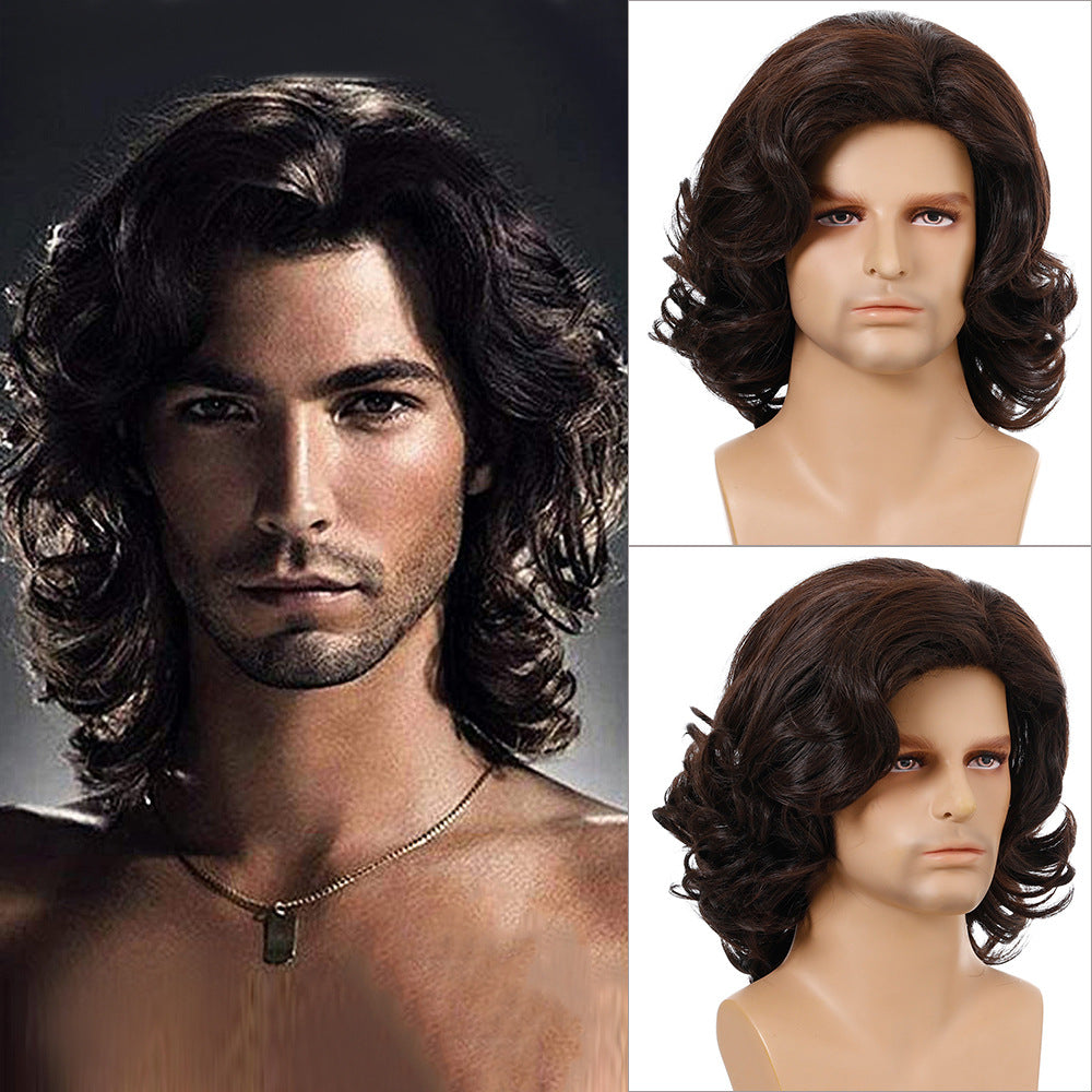Men's Short Hair Fluffy Chemical Fiber Curly Head Men's Wig