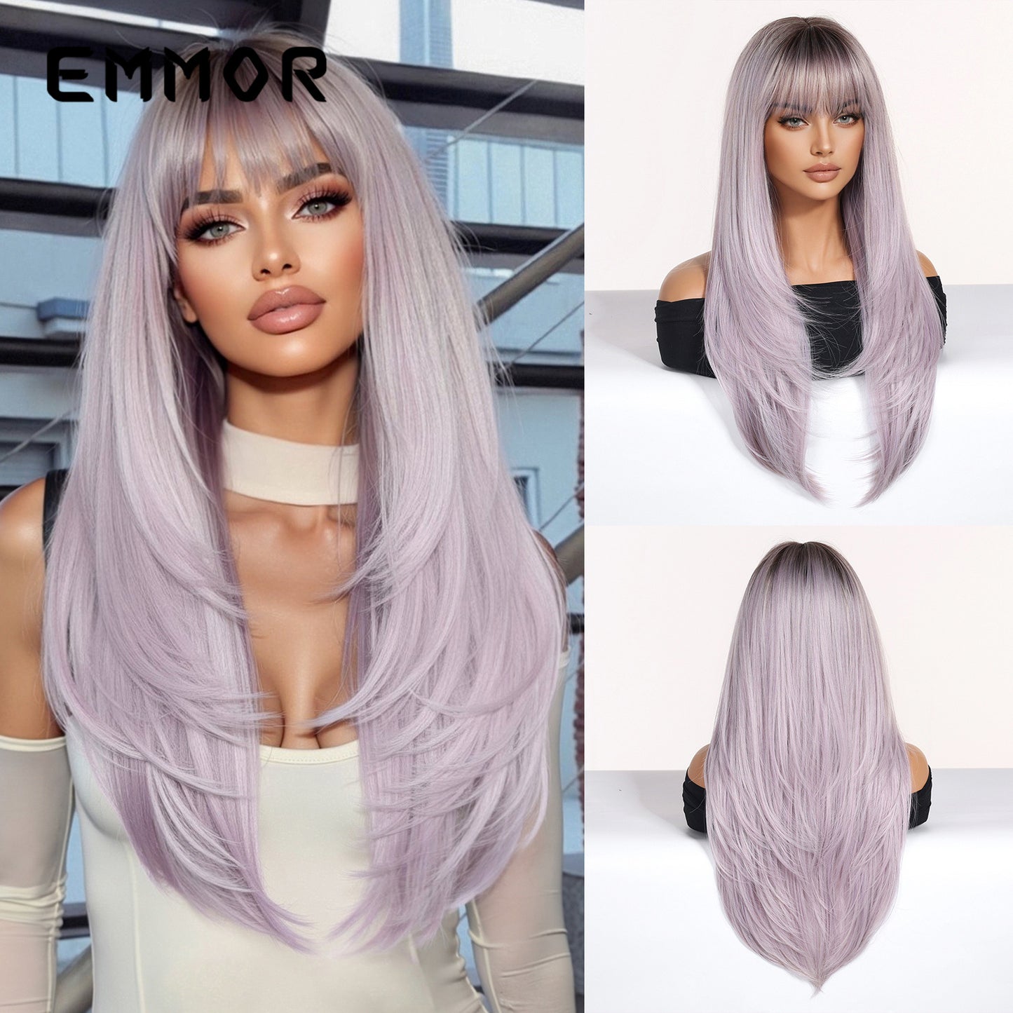 Bangs High Level Gradient Gold Hair Long Straight Wig