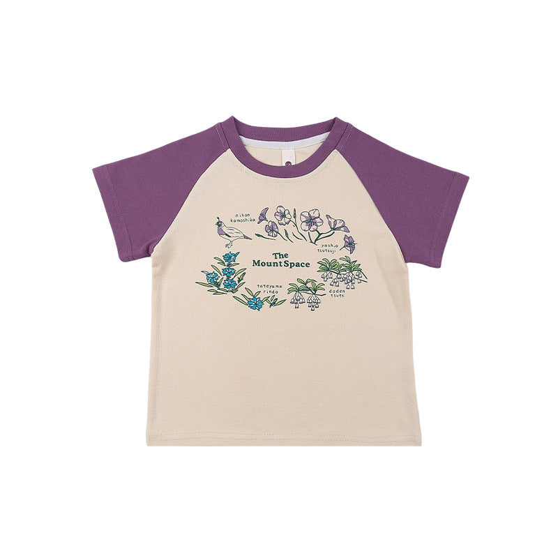 Children's Sleeved Mountain Style Nature Printed Top Summer Raglan Children's T-shirt