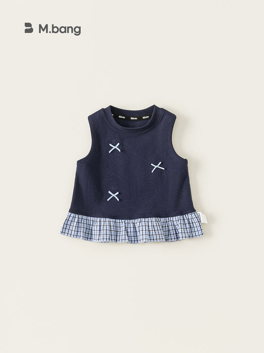 Children's Round Neck Korean Top Plaid Patchwork Clothes Bow Children's T-shirt