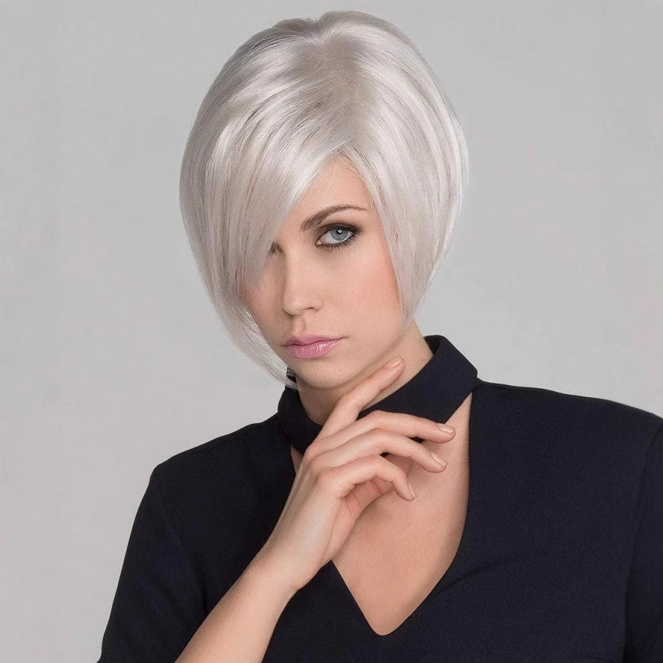 Women's Fashion Sier Gray Split Head Cover Wig Short Straight Hair