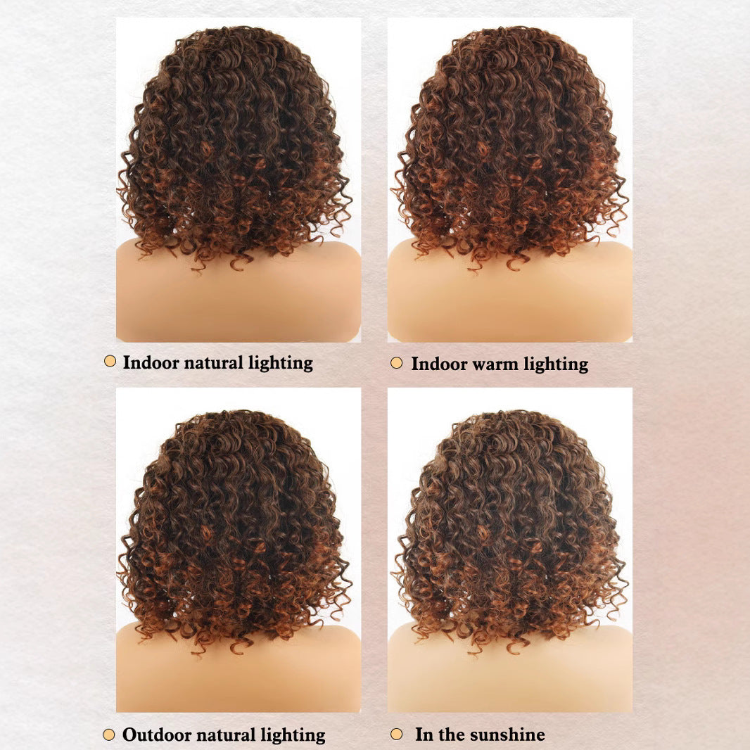 Women's Black Ice Ribbon Hand Wrapped Small Wig Short Curly Hair