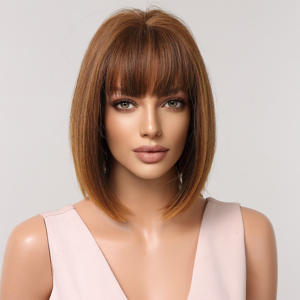 Female Fiber Summer Natural Color Head Wig Short Straight Hair