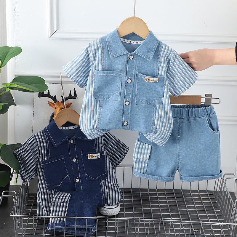 Children's Clothing Summer Denim Shirt Comfortable Short Sleeve Children's Suit