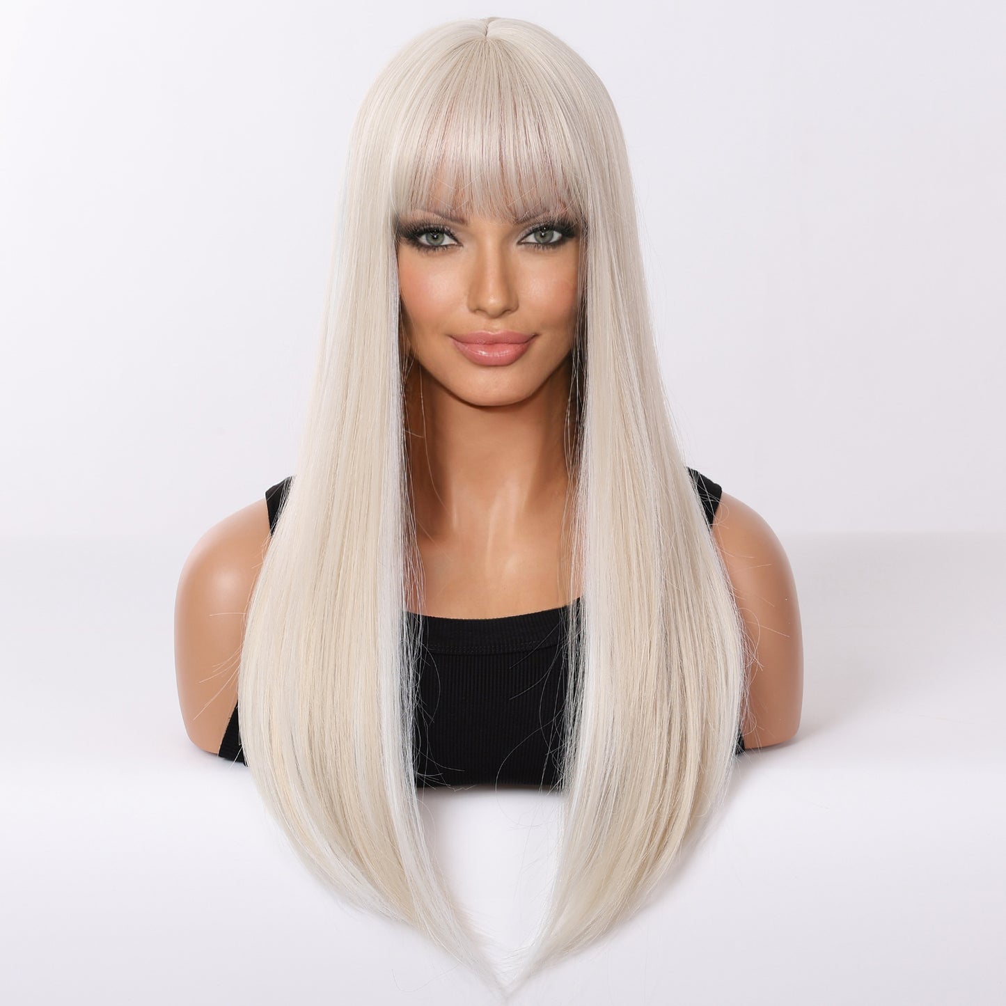 Women's Golden Color Hair Natural Air Bangs Long Straight Wig