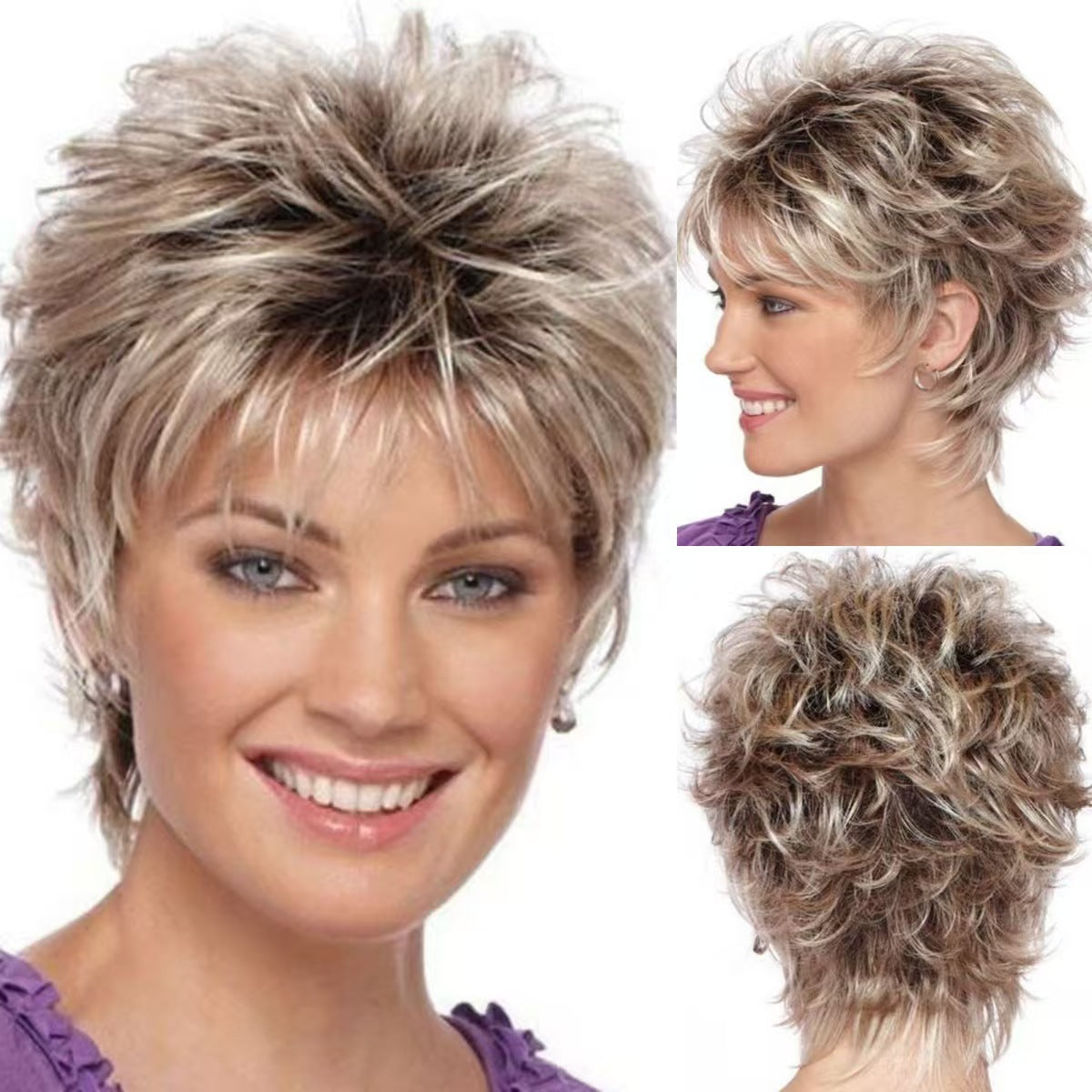 New Women's Mixed Color Chemical Fiber Wig Short Curly Hair