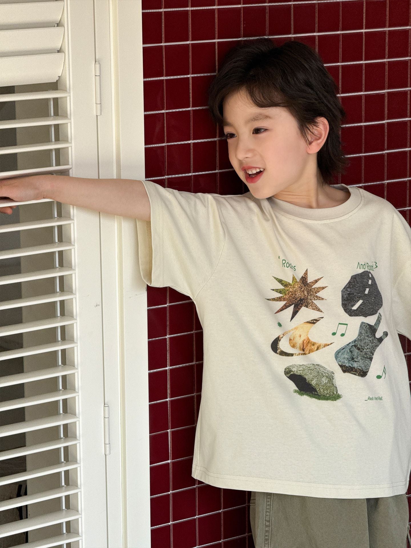 Children's Shirt Style Printed Round Neck Pullover Leisure Boys Loose Short Children's T-shirt